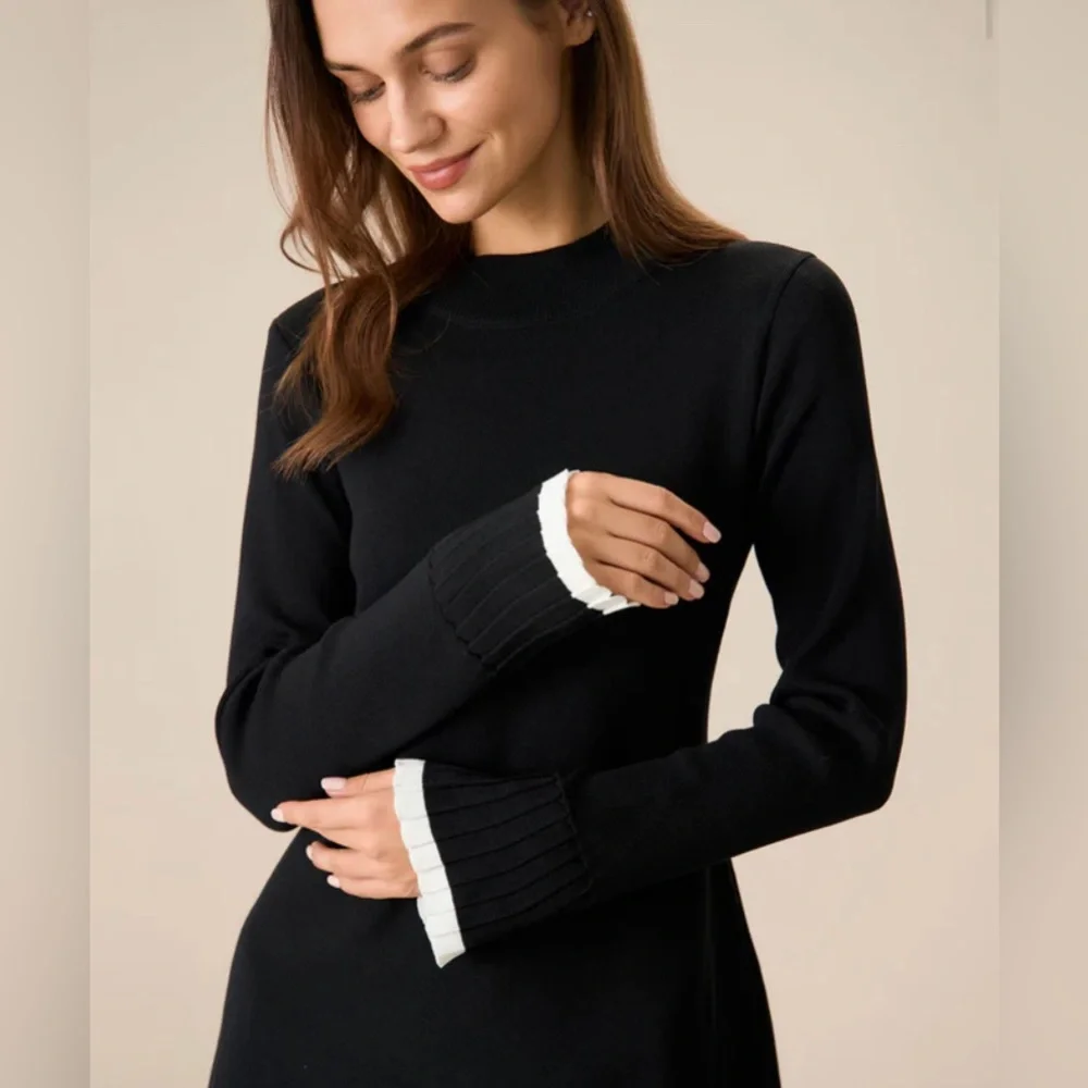 NWT RIHOAS Black Contrasting Long Sleeve Sweater Mini Dress - Picture 2 of 9